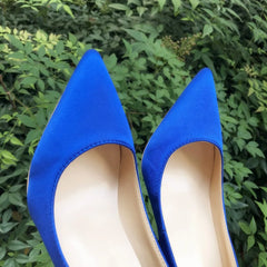 Futurecen Royal Blue Women Silk Satin Stilettos High Heels Elegant Ladies Fashion Pointed Toe Slip-on Pumps Party Dress Shoes