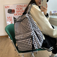 Futurecen School Backpacks Plaid Pattern Women's Backpack Fashion College Students School Bags for Girls Teenager Casual Female Schoolbag