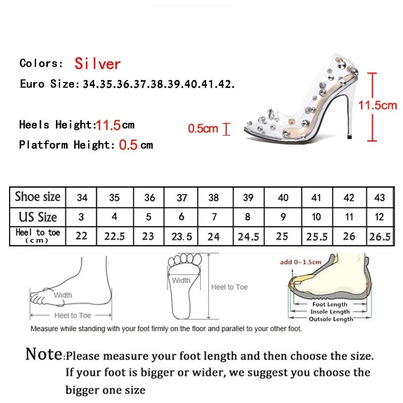 Design Rivet Crystal Women Pumps PVC Transparent High Heels Sexy Nightclub Prom Female Sandals Wedding Shoes