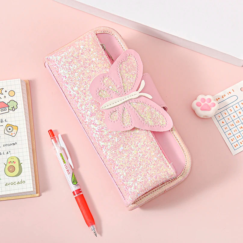 Futurecen  -  Butterfly Pencil Case Sequin Pencil Cases For Girls School Supplies Large Capacity Estuche Escolar Canvas Stationery Pencil Box