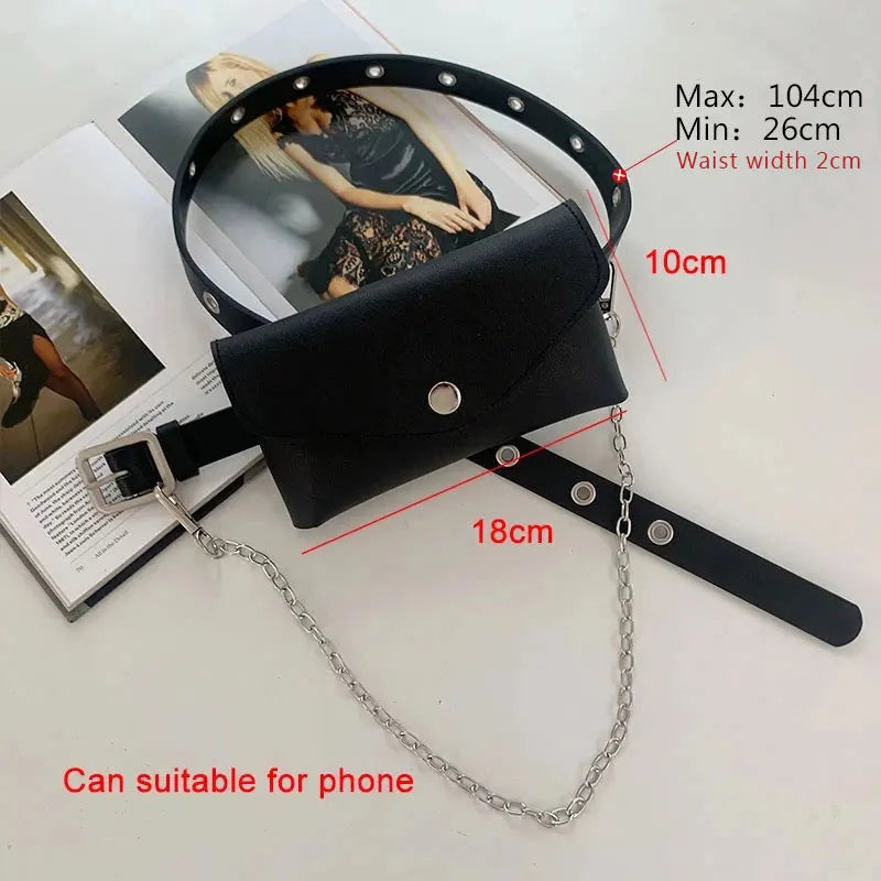 Futurecen  -  Women Fashion Waist Pack PU Fanny Pack Simple Women's Gift Belt Bag Phone Chain Bags For Lady Casual Pack Female Purse Black