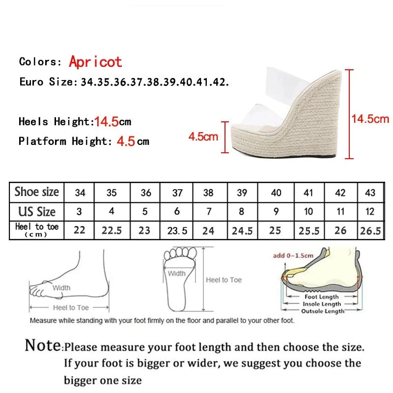 Summer PVC Transparent Peep Toe Cane Straw Weave Platform Women Wedges Slippers Sandals Fashion High Heels Female Shoes