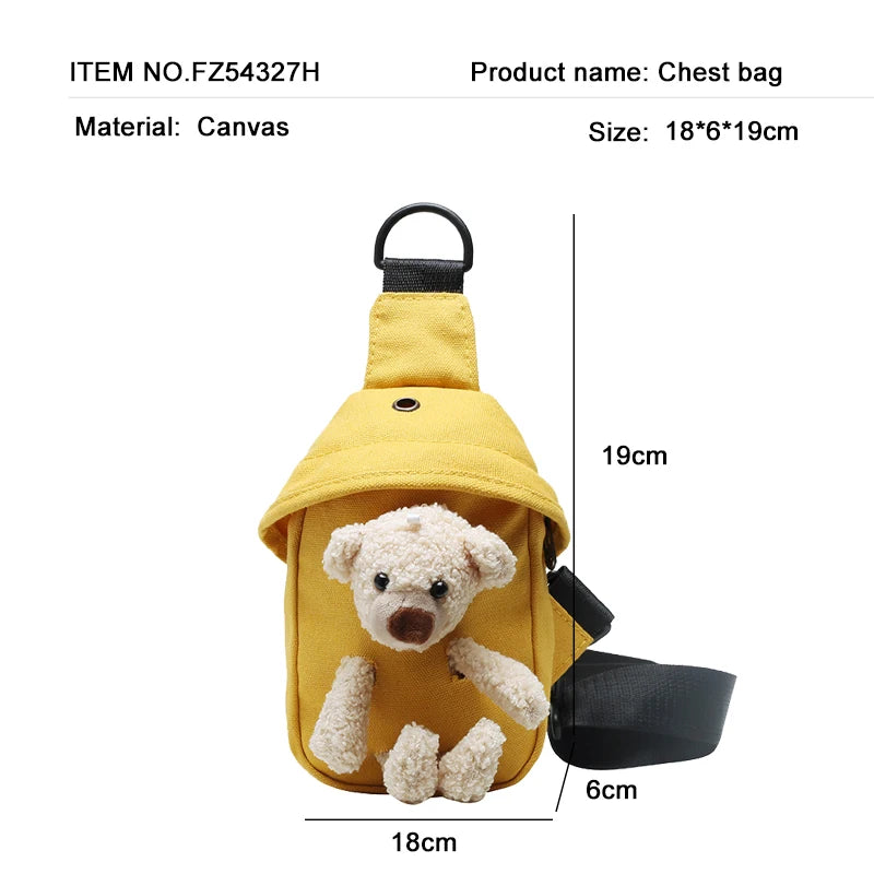 Futurecen  -  Japanese Little Cute Bear Girl Chest Pack Diagonal Bag Casual Messenger Bag Phone Pouch Bags Crossbody Bags Headphone Hole