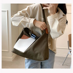 Futurecen  Large Capacity Canvas Tote Bags for Women New Contrast Color Bucket Travel Bag Simple Fashion Girl's Shopper Shoulder Totes