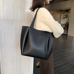 Futurecen  High Quality Soft Leather Woman Casual Tote Shopper Solid Color Handbags Large Capacity Single Shoulder Bag with Outer Pocket