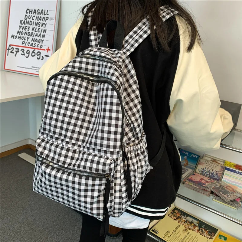 Futurecen School Backpacks Plaid Pattern Women's Backpack Fashion College Students School Bags for Girls Teenager Casual Female Schoolbag