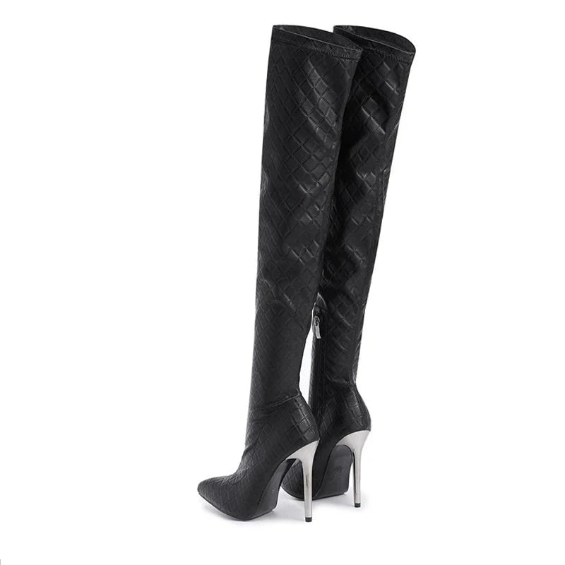 Sexy Over The Knee Boots Women Thin Heels Pointed Toe Zipper Thigh High Booties Winter Nightclub Party Stripper Shoes