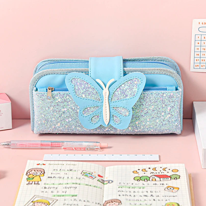 Futurecen  -  Butterfly Pencil Case Sequin Pencil Cases For Girls School Supplies Large Capacity Estuche Escolar Canvas Stationery Pencil Box