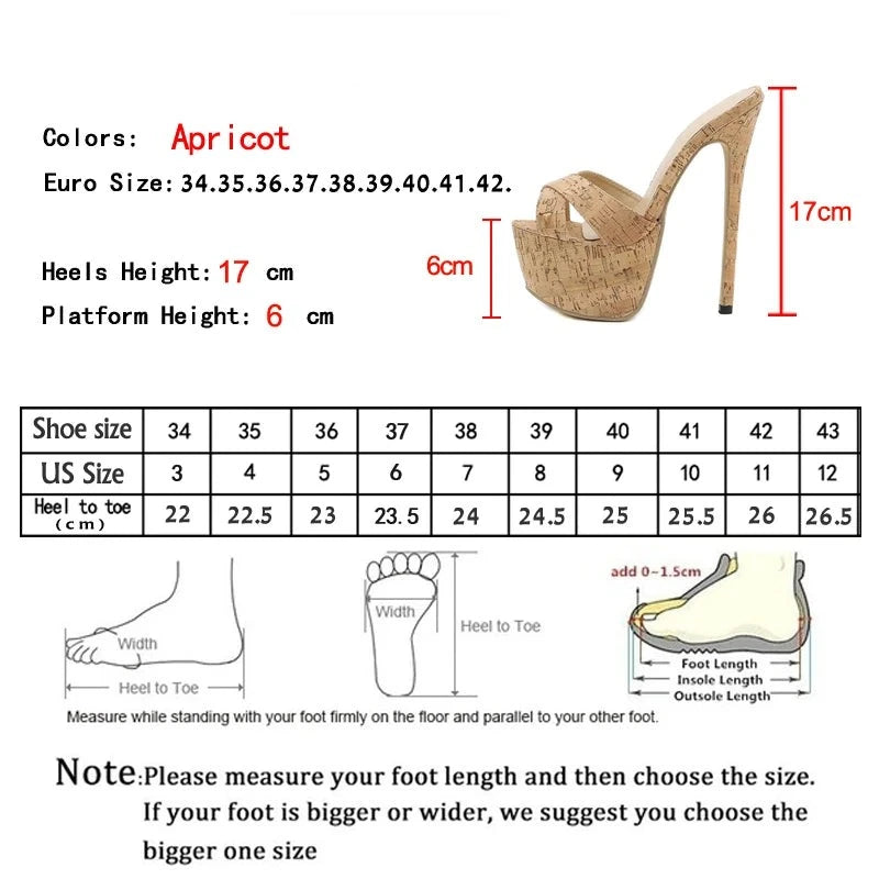 Futurecen Summer Ultra Thin High Heels 17CM Ladies Slippers Fashion Brief Slingback Peep Toe Slip-On Platform Sandals Mules Shoes