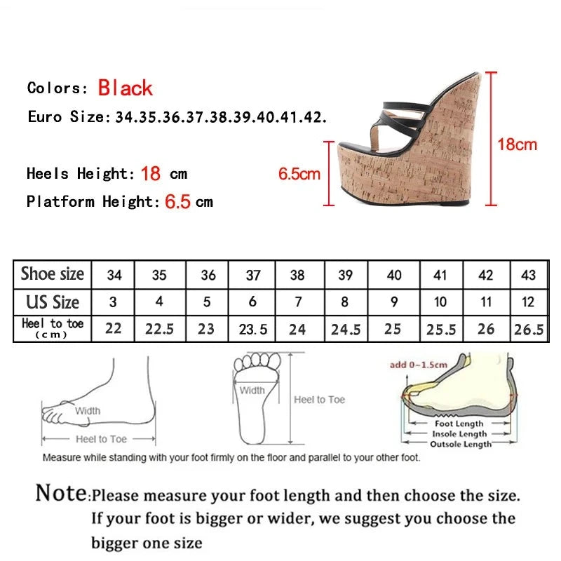 Futurecen  Black Sexy Super 18CM Wedges Narrow Band Pinch Slippers Women Sandals High Heels Platform Mules Shoes