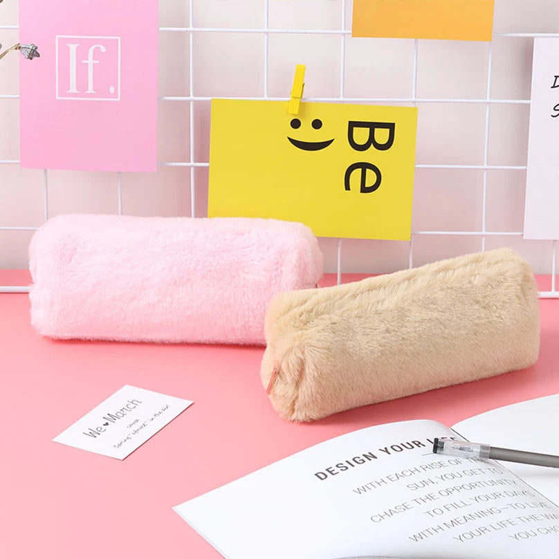 Futurecen  -  Plush Pencil Case Stationery School Pencil Cases Trousse Scolaire Piornik Solid Color Pen Case Estuches Escolares Pencil Pouch