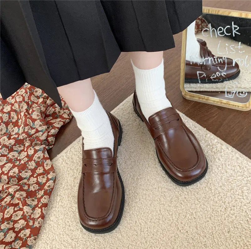 Futurecen Loafers Women Jk Uniform Shoes Uwabaki Japanese JK Round Toe Women Girls School Students Mary Janes Lolita Brown Cosplay Shoes