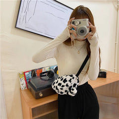 Futurecen  -  Cute Cow Winter Pattern Women Belt Bags Designer Shoulder Bag Plush Messenger Bag Fanny Pack Lady Hobos Bum Hip Bag Big Purse