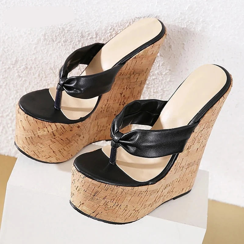 Futurecen 2024 New Sexy Super 18CM High Heels Platform Wedges Pinch Slippers Women Sandals Mules Shoes Size 35-42