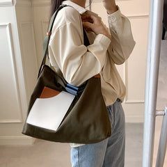 Futurecen  Large Capacity Canvas Tote Bags for Women New Contrast Color Bucket Travel Bag Simple Fashion Girl's Shopper Shoulder Totes