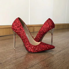 Futurecen Glitter Red Sequins Women 11cm High Heel Stiletto Pumps Pointed Toe Slip On Ladies Party Dress Shoes Plus Size 35-46