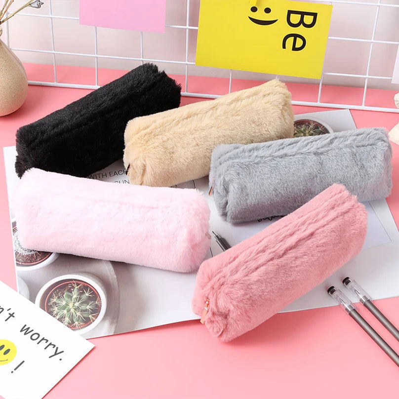 Futurecen  -  Plush Pencil Case Stationery School Pencil Cases Trousse Scolaire Piornik Solid Color Pen Case Estuches Escolares Pencil Pouch