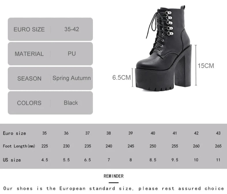 Futurecen   Ultra High Heels Women Motorcycle Boots Gothic Style Sexy Rivet Black Soft Leather Platform Chunky Heel Punk Knight Boots