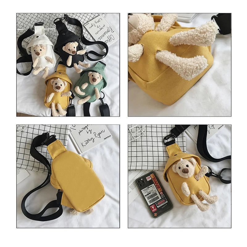 Futurecen  -  Japanese Little Cute Bear Girl Chest Pack Diagonal Bag Casual Messenger Bag Phone Pouch Bags Crossbody Bags Headphone Hole