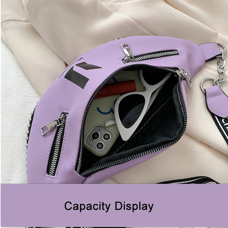 Futurecen  -  Leather Luxury Brand Fanny Pack Female Large Capacity Letter Waist Pack Waist Bag for Women PU Belt Bag Multifunction Chest Bags