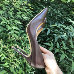 Futurecen Dark Brown Matte Women Stilettos High Heels Elegant Ladies Pointed Toe Pumps Italian Style Woman Slip on Dress Shoes