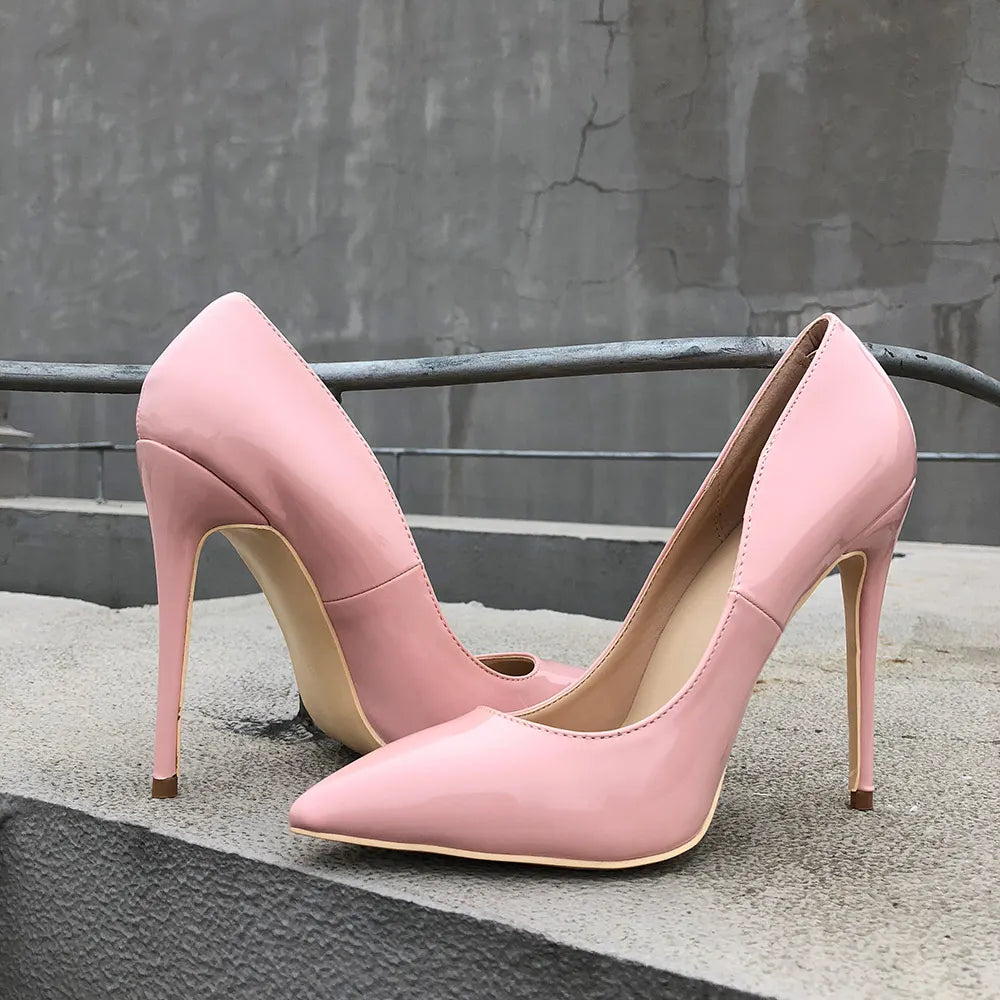 Futurecen Italian Classic Paten Leather Women Stiletto High Heels Pink Ladies Party Pointed Toe Pumps Shoes Color Customize Accept