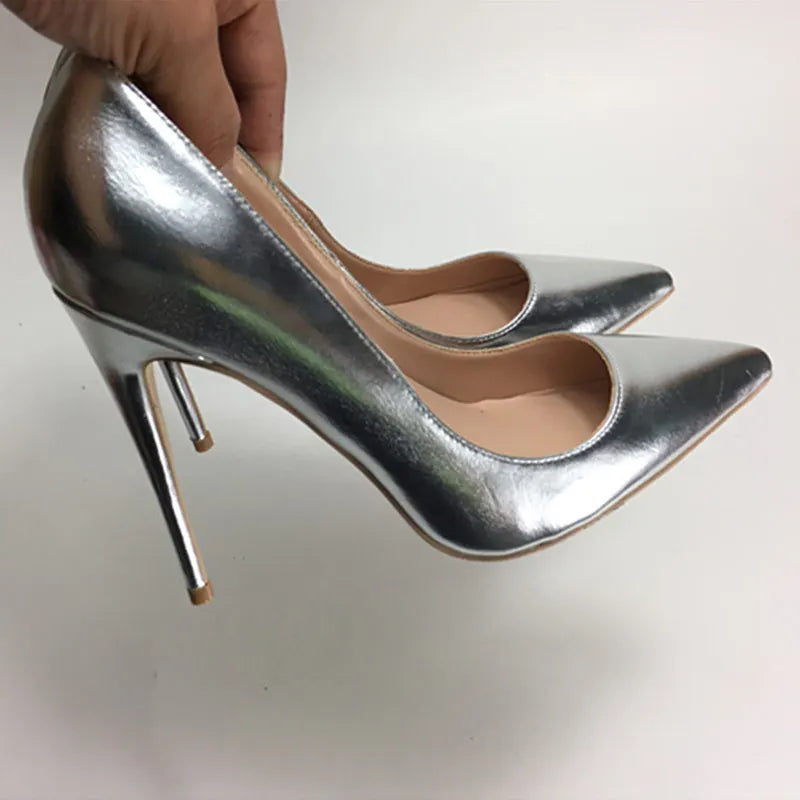 Futurecen Silver Matte Women Sexy Stilettos Pumps 8cm 10cm 12cm Pointed Toe High Heels Elegant Ladies Wedding Bridemaids Shoes