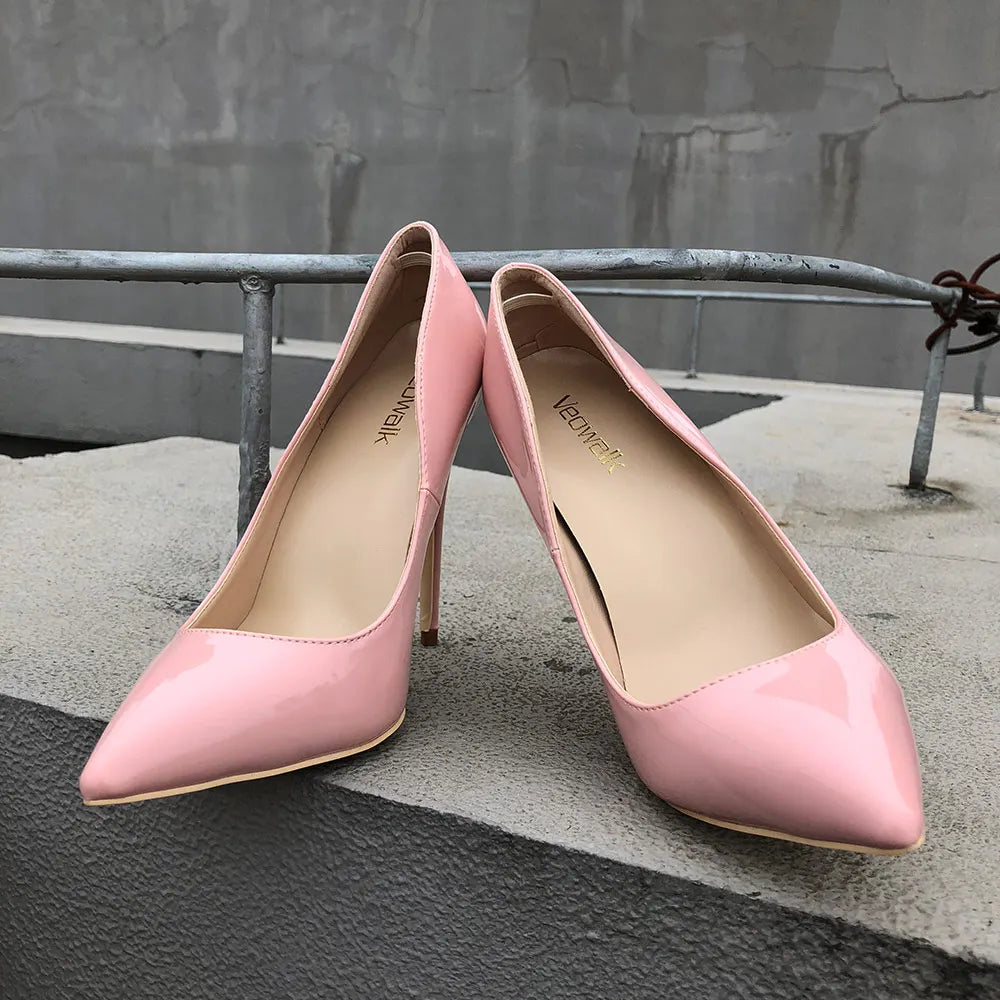 Futurecen Italian Classic Paten Leather Women Stiletto High Heels Pink Ladies Party Pointed Toe Pumps Shoes Color Customize Accept