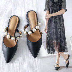 Futurecen Spiked Flat-soled Slippers Female Summer New Style Slippers Female Retro-style Slippers with Rough heels and Low heels