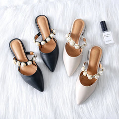 Futurecen Spiked Flat-soled Slippers Female Summer New Style Slippers Female Retro-style Slippers with Rough heels and Low heels