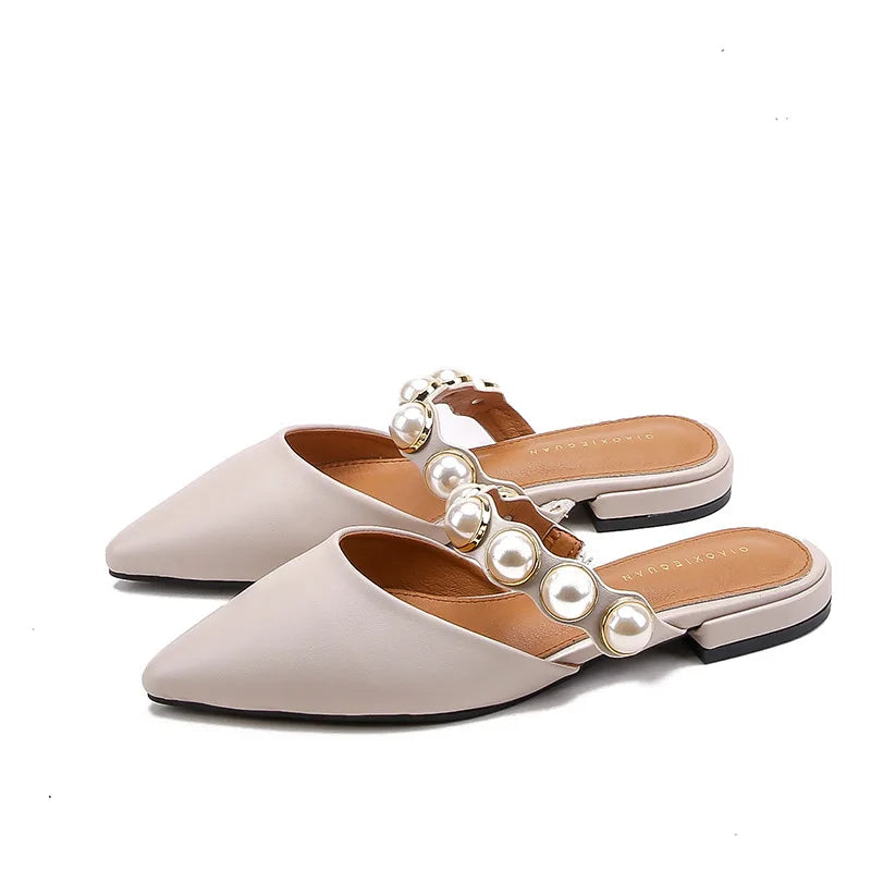 Futurecen Spiked Flat-soled Slippers Female Summer New Style Slippers Female Retro-style Slippers with Rough heels and Low heels