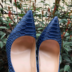 Futurecen Sexy Women Snakeskin Embossed Extremely High Heel Party Shoes Italian Style Navy Blue Fashion Ladies Stilettos Pumps