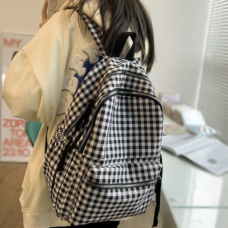 School Backpacks Plaid Pattern Women's Backpack Fashion College Students School Bags for Girls Teenager Casual Female Schoolbag