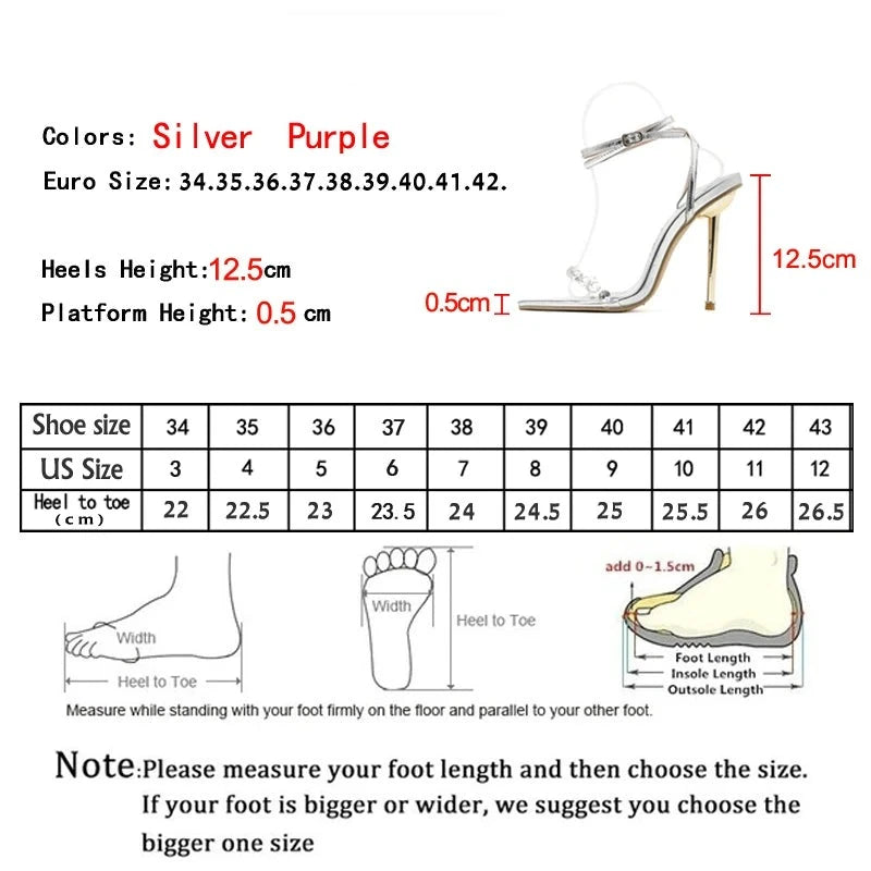 Crystal Sexy Women Sandals Metal High Heels Ankle Buckle Strap Gladiator Ladies Pumps Stiletto Nightclub Party Shoes