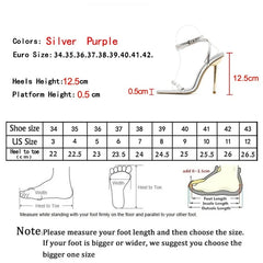 Crystal Sexy Women Sandals Metal High Heels Ankle Buckle Strap Gladiator Ladies Pumps Stiletto Nightclub Party Shoes