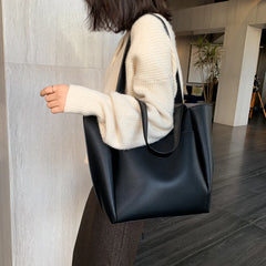 Futurecen  High Quality Soft Leather Woman Casual Tote Shopper Solid Color Handbags Large Capacity Single Shoulder Bag with Outer Pocket