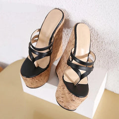 Futurecen  Black Sexy Super 18CM Wedges Narrow Band Pinch Slippers Women Sandals High Heels Platform Mules Shoes