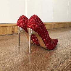 Futurecen Glitter Red Sequins Women 11cm High Heel Stiletto Pumps Pointed Toe Slip On Ladies Party Dress Shoes Plus Size 35-46