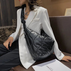 Futurecen  Winter New Women Shoulder Bags Down Feather Padded Big Crossbody Hobo Bag Cotton Leather Female Large Capacity Shopper Tote