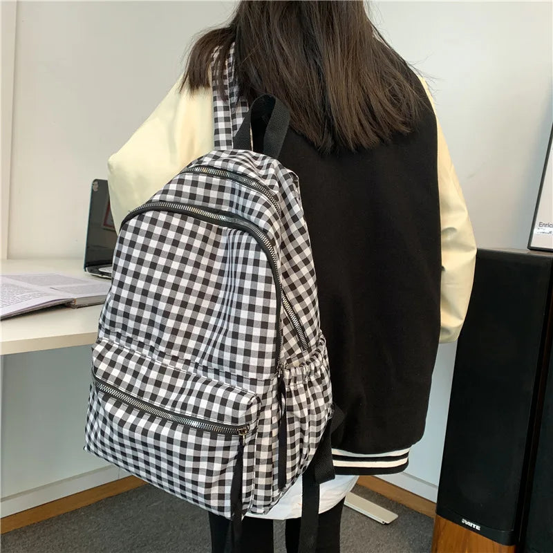 Futurecen School Backpacks Plaid Pattern Women's Backpack Fashion College Students School Bags for Girls Teenager Casual Female Schoolbag