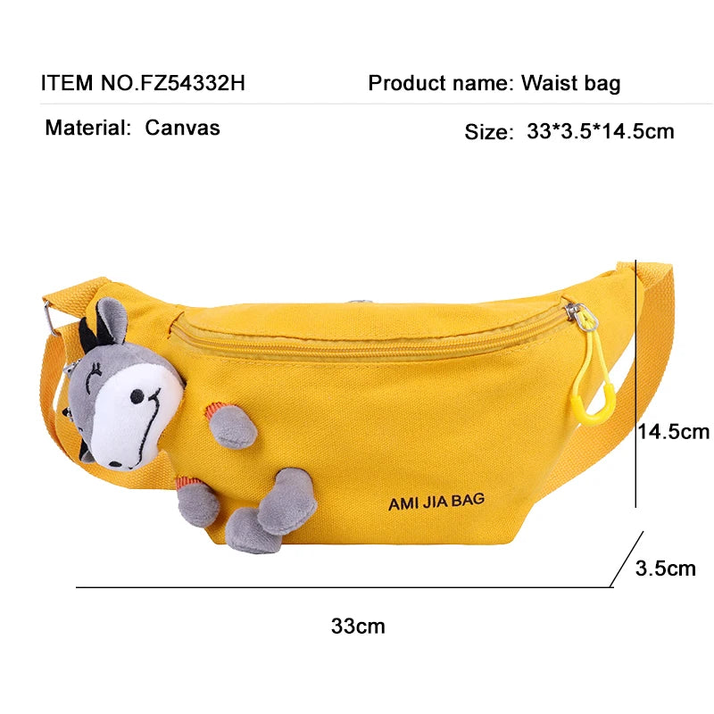 Futurecen  -  Waist Bags Women Canvas Chest Bag Cute Calf Cow Doll Bag Wild Lady Single Shoulder Messenger Bag Girls Sling Fashion Fanny Pack