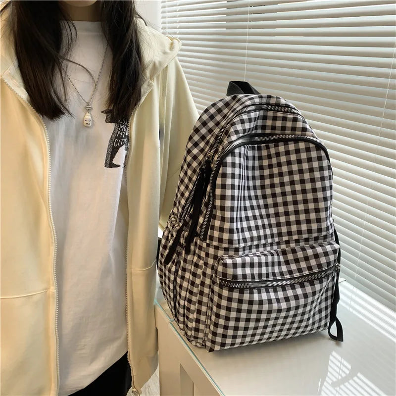 Futurecen School Backpacks Plaid Pattern Women's Backpack Fashion College Students School Bags for Girls Teenager Casual Female Schoolbag