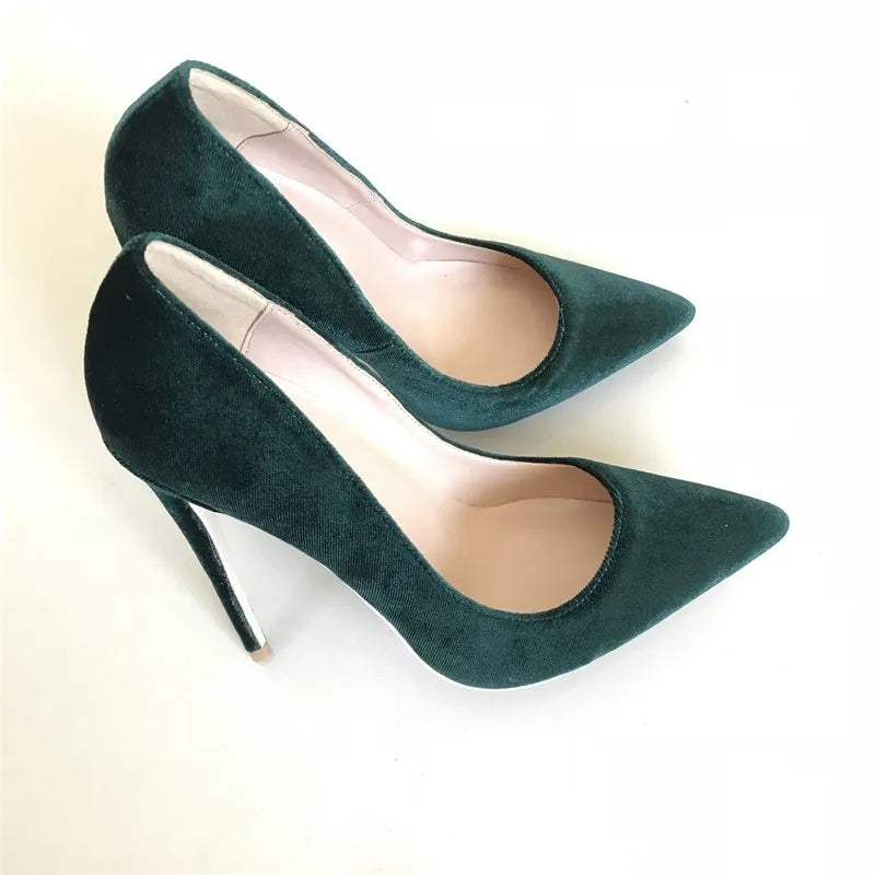 Futurecen Elegant Women Plain Flock Pointy Toe Stiletto Pumps Classic Ladies Basic High Heel Dress Shoes Customize Green Purple