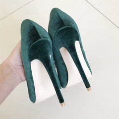 Futurecen Elegant Women Plain Flock Pointy Toe Stiletto Pumps Classic Ladies Basic High Heel Dress Shoes Customize Green Purple