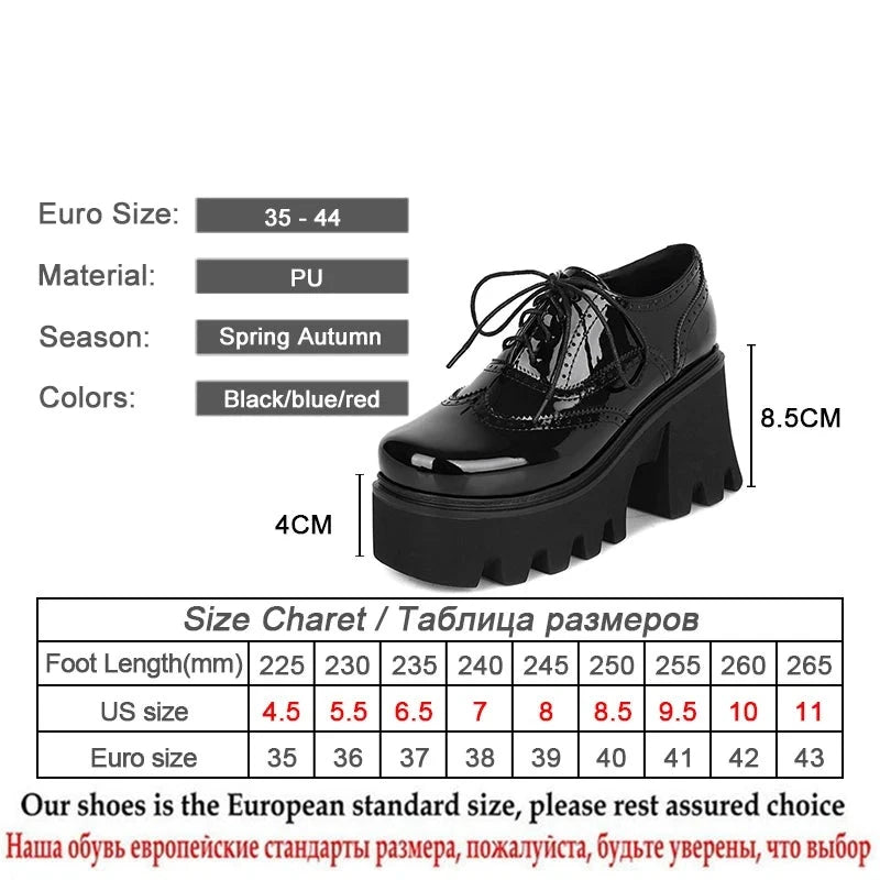 Futurecen  Spring Summer British Walker Shoes Women Patent Leather Platform Shoes High Platform Chunky Heel Pumps Big Size Wholesale