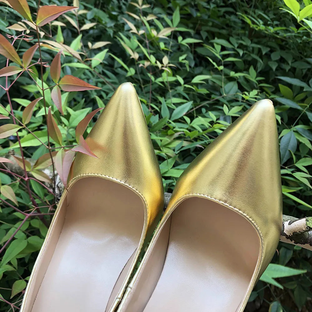 Futurecen Shiny Gold Women Sexy Stilettos High Heels Ladies Wedding Bridal Pumps Solid Color Pointed Toe Slip On Party OL Shoes