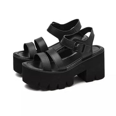 Futurecen   Black Platform Women Sandals Summer Female Shoes Woman Chunky Heel Fashion Buckle Causal Sandals Open Toe