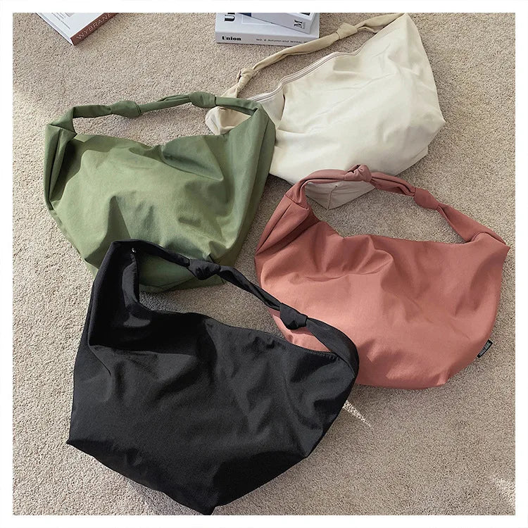 Futurecen Pure Color Nylon Big Tote Bags for Women New Shoulder Shopping Bag Waterproof Fabric Handbags Simple Fashion Hobo Bolso