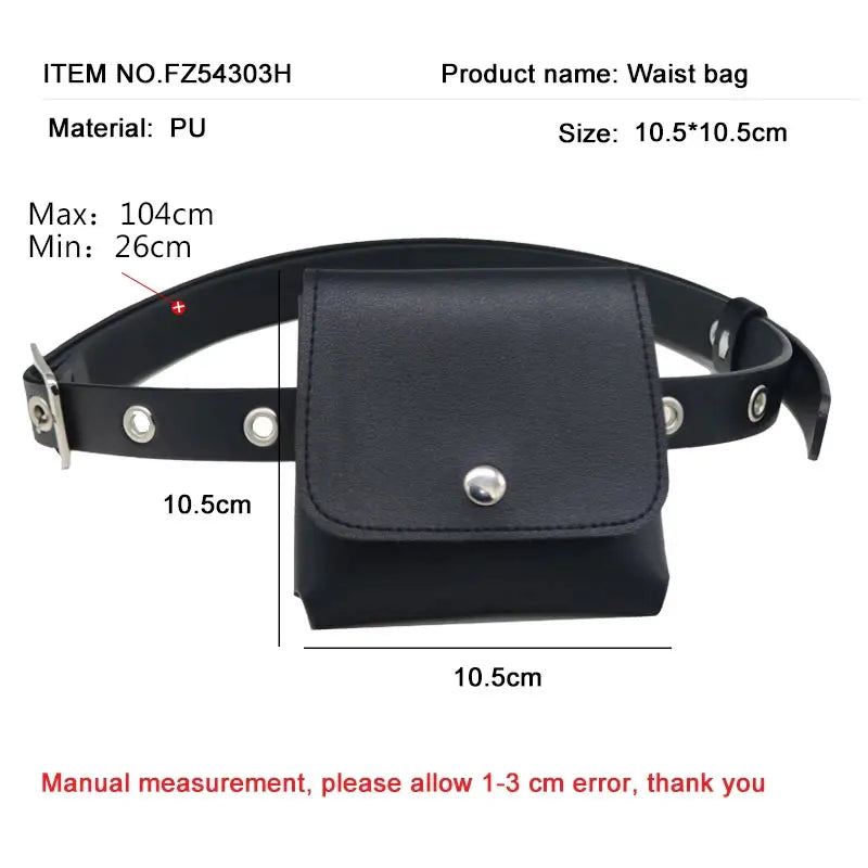 Futurecen  -  Women Fashion Waist Pack PU Fanny Pack Simple Women's Gift Belt Bag Phone Chain Bags For Lady Casual Pack Female Purse Black