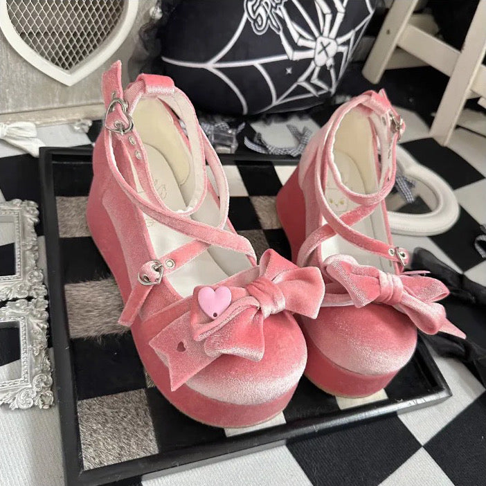 ♡ Sweet Doll ♡ - Velvet Flat Platforms